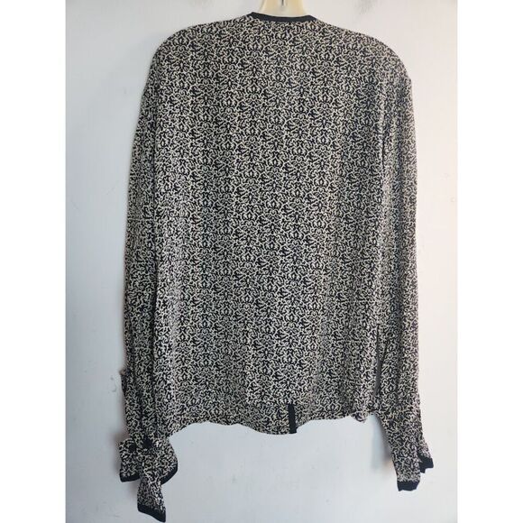 Linda Allard x Ellen Tracy Black w/Brown Floral 100% Silk Button Up Blouse sz 8 - Picture 2 of 8